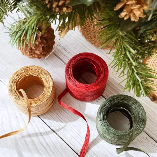 Wrapables Christmas Raffia Ribbons 492 Feet Total, Paper Twine for Gift Wrapping, DIY Crafts, Decorations (Set of 3) {5}