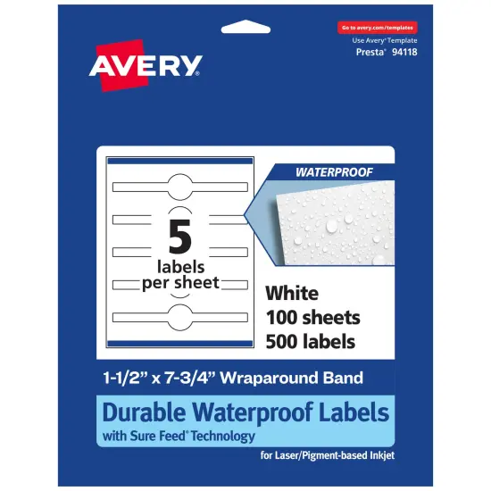 Avery Durable Waterproof Wraparound Labels with Sure Feed, 1.5" x 7.75" {7}