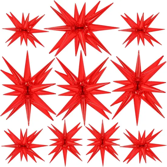 10 Pcs Star Balloons Explosion Starburst Balloons Foil Cone Balloon Magic for Birthday Wedding Anniversary Party Backdrops Decorations Supplies, 6 Pcs 22Inches and 4 Pcs 27Inches (Red) {1}
