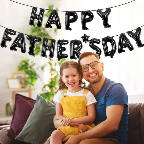 Happy Fathers Day Foil Balloons Banner Black Glitter Father's Day Balloons Fathers Day Decoration Supplies (Black) {5}
