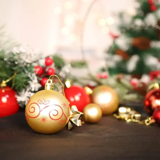 44Pcs Christmas Ball Gold and Red Christmas Ornaments Set for Garden Backyard Holiday Wedding Party Decor with 12 pcs 2.36&rdquo; Large and 32 pcs 1.18&rdquo; Mini Christmas Decorations Ornaments Bulk Balls {3}