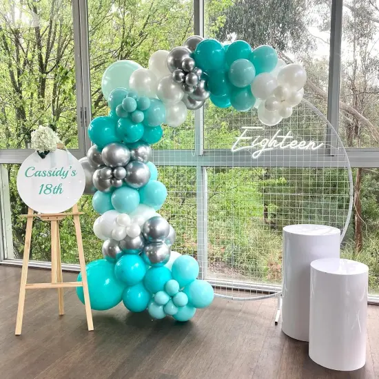 Teal Silver White Balloons Garland Arch kit,120Pcs 18 12 10 5 In Teal and White Metallic Silver Confetti Latex Balloons for Graduation Baby Shower Weddings Birthday Party Decorations {3}