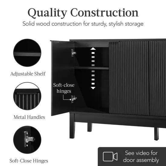 Best Choice Products 4-Door Reeded Storage Cabinet w/ Soft-Close Doors, Multipurpose Accent Furniture Black {4}