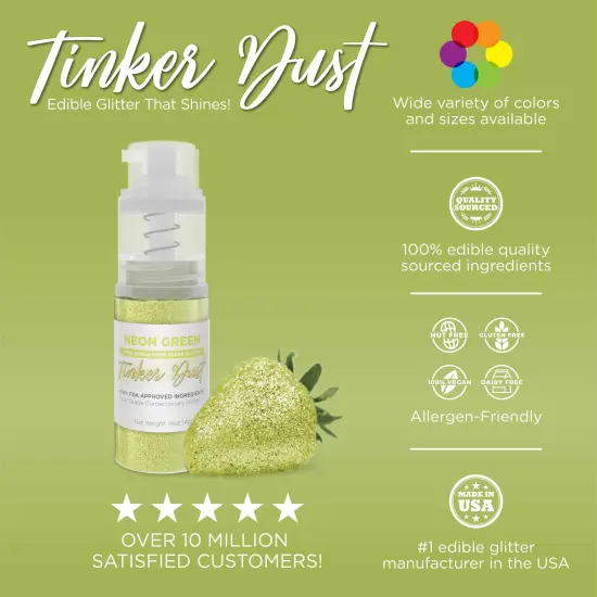 Bakell - Neon Green Tinker Dust Edible Glitter (25g, 1x Spray Pump) for Food, Desserts, and Beverages! {3}