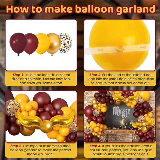 170Pcs Magical Wizard School Balloons Garland Party Decorations Burgundy Confetti Balloons Metallic Gold Balloons for Kids Birthday Party Magical Theme Baby Shower Supplies Favors {3}