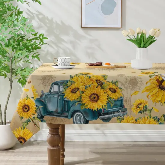 Sunflower Tablecloth 60x104 Inch Rectangle, Yellow Sunflower Decor for Home, Spring and Summer Table Cloth Rectangle Water Resistant for Table, Party Decorations {2}