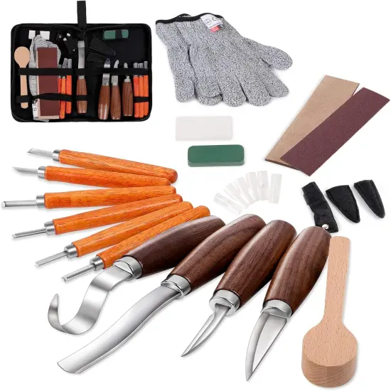 Wood Carving Tools Set,Detail and Hook Carving Knife Kit for Beginners,Trimming Knife for Spoon Bowl Cup Woodwork,Round handle design and 6pcs SK2 Carbon Steel Wood Carving Knives（10pcs） {1}