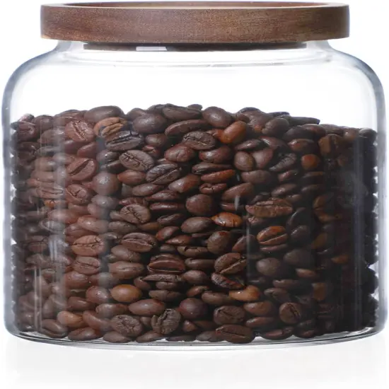 1200ML 40FL Oz Glass Storage Container with Wood Lid Large Decorative Organizer Bottle Canister Pantry Jar with Air Tight Wooden Lid for Food Coffee Candy Cereal Rice Flour Pop Spaghetti {1}