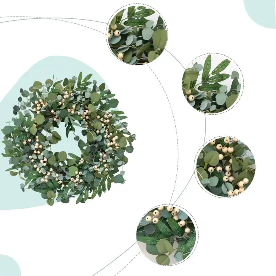 22 inch Artificial Summer Wreath for Front Door Evergreen Eucalyptus Decoration Wreath with Berries Home Party Indoor Outdoor All Season Decor {2}