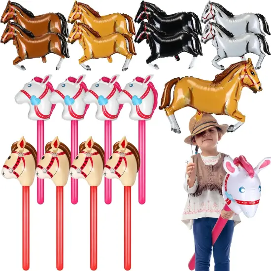 Roshtia 16 Pcs Inflatable Stick Horse and Horse Balloons for Kids Racing Derby Party Supplies Cute Horsehead Stick Balloon Derby Day Party Decorations for Birthday Baby Shower {1}