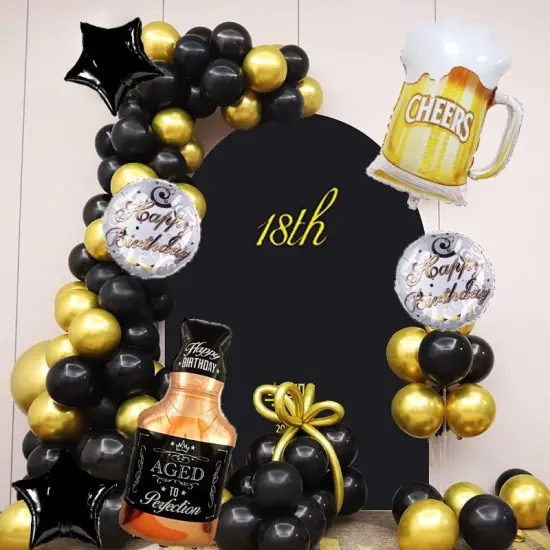 Beer Cup Balloons Set of 6 - Whiskey Bottle & Beer Mug Shaped Mylar Foil & Latex Black Golden Pentagram Balloons - Summer Party, Festival, Birthday & More {3}