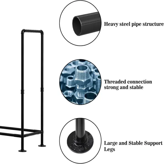 4ft Adjustable Outdoor Firewood Rack &ndash; Heavy-Duty Steel, 400lb Capacity, Black Powder-Coated Firewood Holder for Garages, Gardens, Farms, and Bonfires {3}