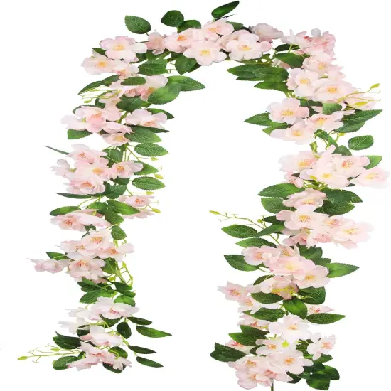 Artificial Cherry Blossom Flower Vine Hanging Champagne Cherry Blossom Flower Silk Garland Hanging Vines Faux Flowers for Outdoors Spring Wedding Party Home Table Centerpiece Arrangement Decor {1}