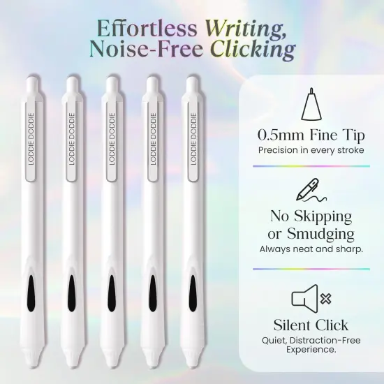 Retractable Gel Pens - 0.5mm Tip Gel Pens for Journaling, White Barrels, Silent Clicker, Smooth Writing, Quick-Dry Ink, Gel Pen Set {2}