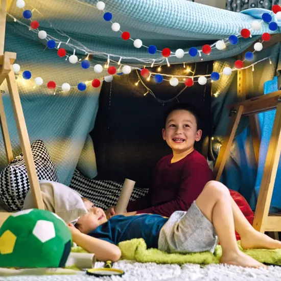 Pom Pom Garland 4th of July Decorations, Patriotic Red White Blue Felt Ball Garland, 3-Pack 6.6ft Long 24 Cute Pompom Balls String, Christmas Tree Decor Ornaments for Home Birthday Holiday Party {3}