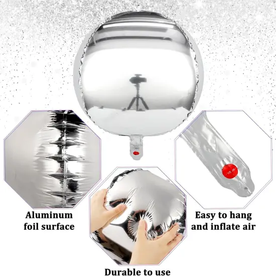 12 Pieces 18 inches Silver Foil Balloons 4D Foil Mylar Mirror Metallic Balloon Round Silver Chrome Party Decorations For Birthday Party Supplies {3}