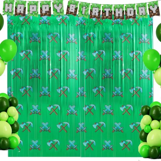 2 Pack Pixel Themed Beaded Curtain - 6.6FT x 3.3FT - Game-Inspired Door Curtain, Tinsel Foil Fringe Curtains Photo Booth Props Backdrop Streamers, Perfect for Home or Party Decor {2}