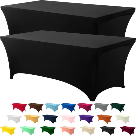 6FT Spandex Tablecloth [2 Pack, Black] 200 GSM Stretch, Fitted, Washable and Wrinkle Resistant Table Cloth Rectangle Cover for Trade Shows, Wedding, Parties [72Lx30Wx30H Inch] {1}