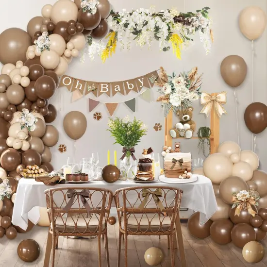 Brown Balloon Arch Kit 138 Pcs Neutral Balloon Arch Garland Kit Include Brown Beige Nude Tan Balloons for Baby Shower Gender Reveal Wedding Birthday Party Decoration (Brown and Beige) {4}