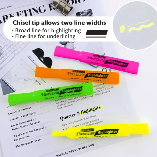 BAZIC Desk Style Fluorescent Highlighters (4/Pack) {3}