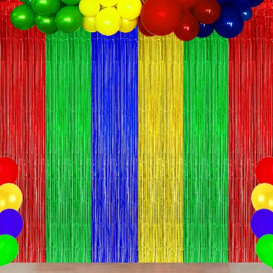 Blue Red Green Yellow Party Decorations, Blue Red Green Yellow Foil Fringe Backdrops Streamer Tinsel Curtains for Graduation Boys Girls Birthday Baby Shower Party Decor (3Pack) {5}