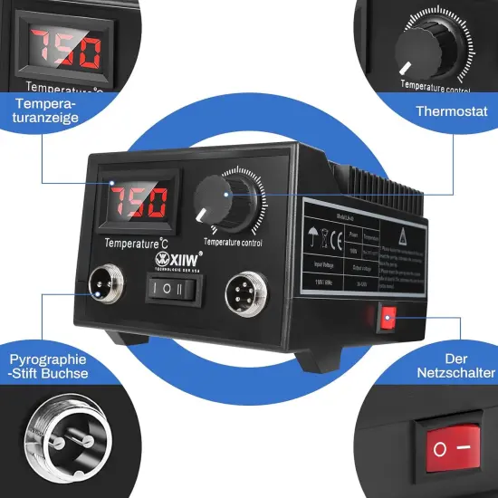 Wood Burning Kit 100W with 2 Wood Burning Pens, 165 Pcs Pyrography Wood Burning Kit with 113 Solid Points and 33 Wire Nibs, Temperature Adjustment 300~750&deg;C, Wood Burner for wood and leather {5}