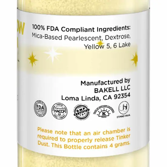 Bakell - Sunflower Yellow Tinker Dust Edible Glitter (4g, 1x Spray Pump) for Food, Desserts, and Beverages! {6}