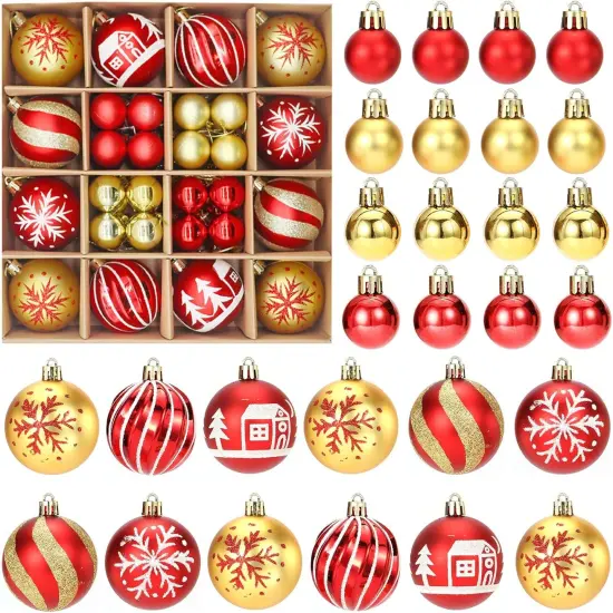 Christmas Tree Ornaments Set，Champagne Gold/Red Christmas Ball Ornaments Set of 44 Pack Decorative Hanging Ball Ornaments Bulk for Xmas Holiday Party Indoor Decor {5}