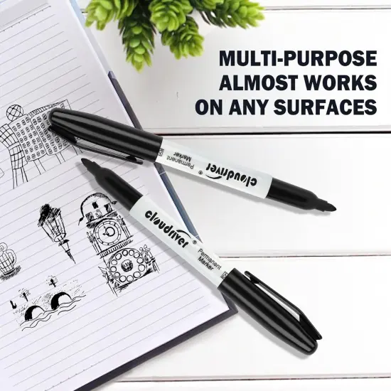 Permanent Markers, 148 Pack Black Permanent Markers Set, Fine Point, Bulk Permant Markers Work on Wood, Plastic, Metal, Stone, Glass {4}