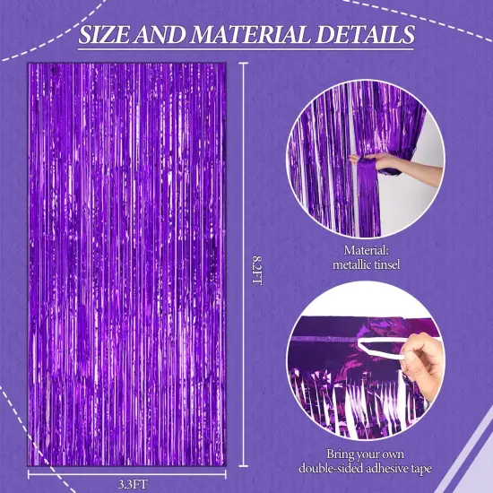 3 Pack Foil Fringe Backdrop - Purple Shiny Tinsel Curtains for Party Decoration/Photo Booth Props - 3.3x8.2 FT Metallic Foil Backdrop for Birthday, Wedding, Graduation, Christmas. {3}
