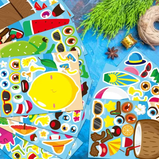 30 Sheets Hawaii Make a Face Sticker Summer Pool Beach Stickers for Kids Make Your Own Watermelon Pineapple Flamingo Stickers for Tropical Luau Craft Party Decor Sticker Summer Holiday Party Favors {4}