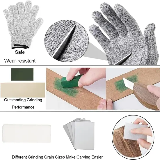 Wood Carving Kit 29 in-1 Wood Carving Tools with 3 Pcs Wood Carving Knives & 12PCS Detail Knives，Basswood Blocks & Gloves & Roll Bag & Strop Block & Polishing Compound Whittling Deluxe Kit {3}