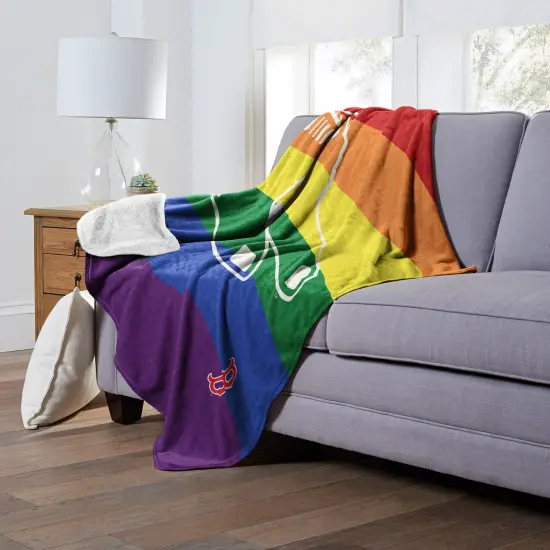 MLB Pride Series Silk Touch Sherpa Throw Blanket 50&times;60 Inches Boston red sox {4}