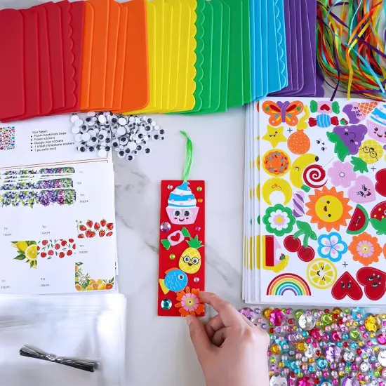 36 Sets Summer Cute Crafts Kits DIY Colorful Whimsical Bookmarks Decorations Art Sets Fruits Sweet Treats Animals Sun Rainbow Foam Stickers {2}