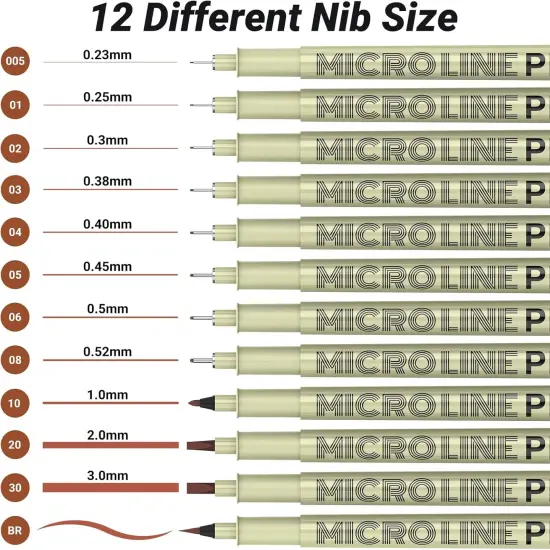 Sepia Micro Pen Set, 12 Assorted Sizes Fineliner Ink Art Drawing Pens, Water-Resistant Archival Ink Multiliner Pens for Illustration Technical Sketching Manga Scrapbooking Journaling Zentangle {2}