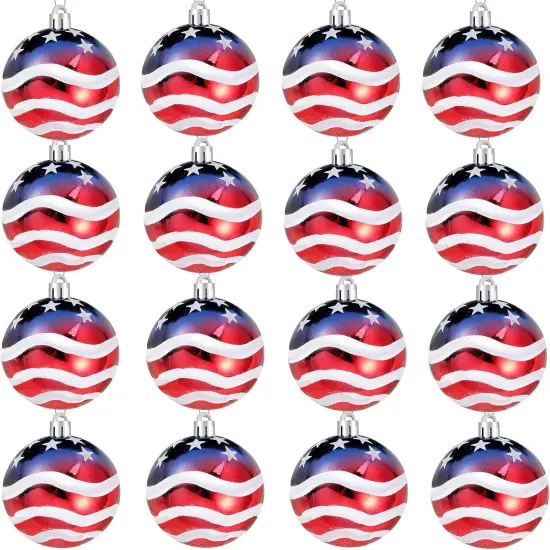 16 Pcs Independence Day Ball Ornament - 4th of July Patriotic Hanging Ball Decoration American Flag Ornament for Independence Day, Christmas Tree, USA Themed Party Supplies {1}