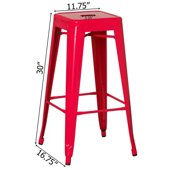 Basicwise 30-inch Backless Metal Bar Stool Stackable Heavy-Duty Counter-Height Chair for Home Bars Patios Kitchen Islands Cafes Restaurants Bistros and Dining Areas for Indoor & Outdoor Use Red Set of 4 {4}