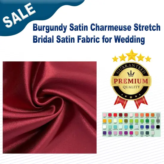 Burgundy Satin Charmeuse Stretch Bridal Satin Fabric for Wedding {1}