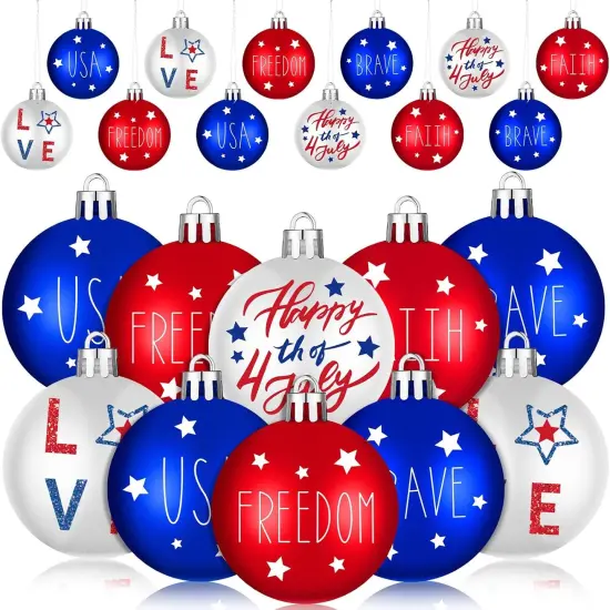 24 Pcs Patriotic Tree Ornaments 4th of July Independence Day Hanging Balls {1}