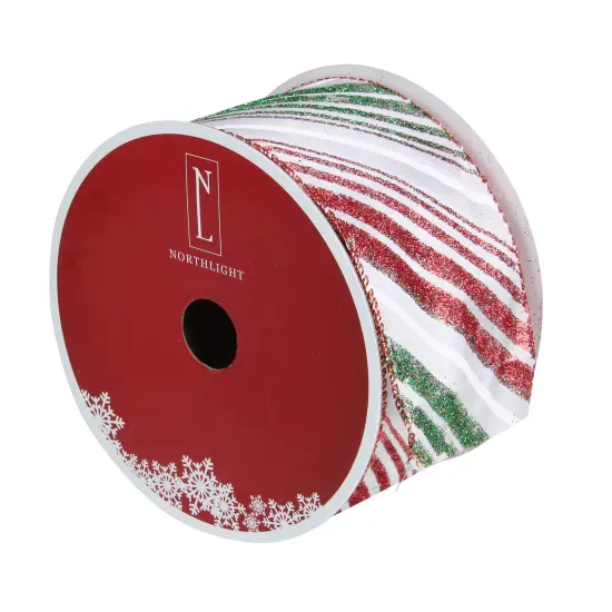 Northlight Red and Green Glitter Striped Christmas Wired Craft Ribbon 2.5" x 16 Yards {4}