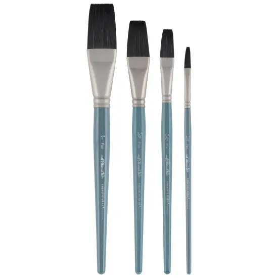 Creative Mark Mimik Professional Watercolor Brushes - Flat Set of 4- Synthetic Squirrel Hair - Natural Bristle Artist Brushes for Watercolors, Gouache & Acrylics - Imitates Natural Squirrel and Sable Hair {4}