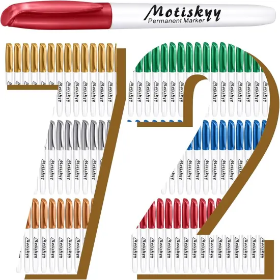 72 Pcs Metallic Marker Pens Bulk Fine Point Metallic Permanent Markers Paint Pens for DIY Crafts, Artist Illustration, Gift Card Making, Crafts, Scrapbooking(Multicolor) {1}