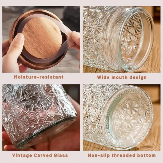 Vintage Glass Jars with Wooden Lids, 6 Pack 24 oz Airtight Glass Food Storage Containers Sets for the Kitchen, Sugar Coffee Candy Spice Cookie Tea Pasta {3}