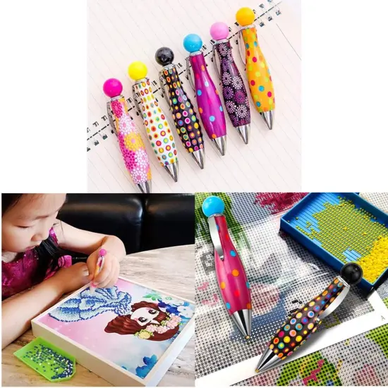 6Pcs Diamond Painting Drill Pens 5D DIY Diamond Art Pens Tools Sticky Pen Rhinestone Picker Quick Point Pen Cross Stitch Embroidery Accessories for Nail Art Decoration (Multicolour) {3}