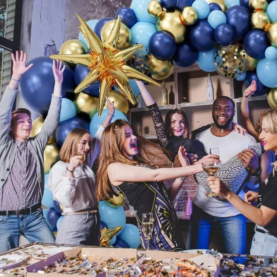 Blue Balloons Garland Arch Kit,142PCS Dark Blue Light Blue Gold Confetti Latex Metal Balloons Aluminum Foil Balloons {5}