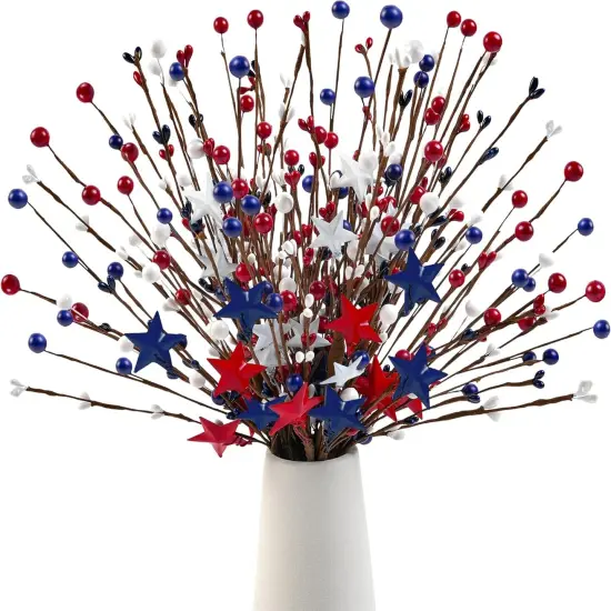 6 Pcs Patriotic Flowers Artificial,Red White and Blue Flowers,16 Inch Patriotic Star Picks Artificial,Patriotic Floral Stems for President's Day,Home,Dinner,Birthday,Party,Independence Day Decorations {1}