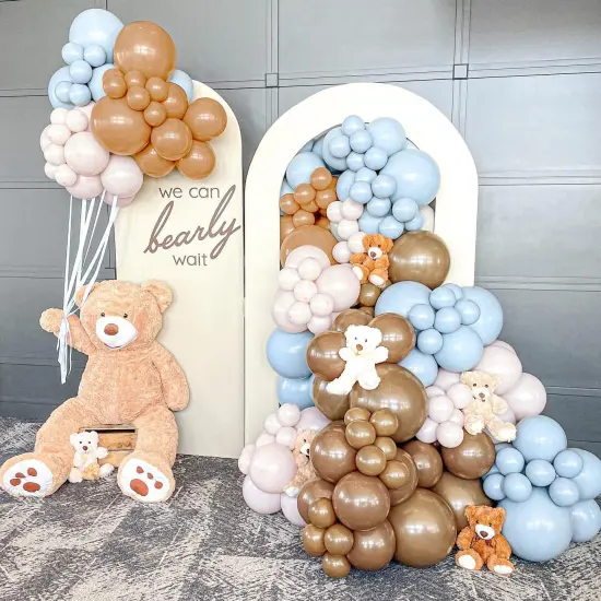 Blue Balloons Garland Arch Kit - DIY 112Pcs Double-Stuffed Balloon Garland Layer Cream Peach Pottery Clay Baby Blue Balloons Set {1}