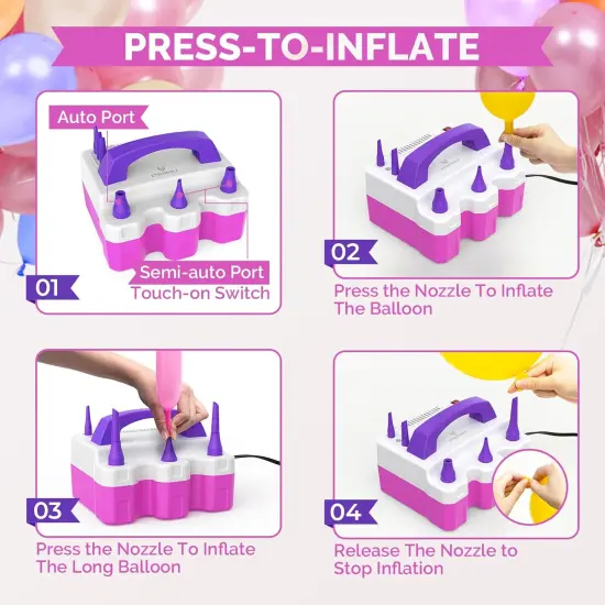 P600 Electric Balloon Pump for All Balloons with 3 Nozzles 110V 600W Balloon Blower for Party Metalic Latex 260q Foil Balloons, Balloon Inflator for Birthday Decorations {2}