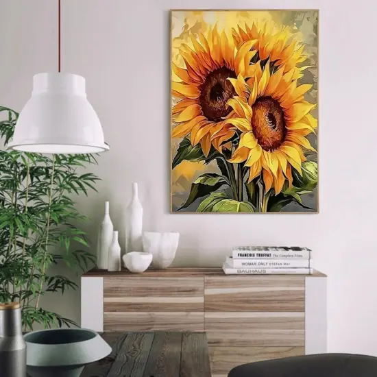 Sunflower Paint by Numbers Kit for Adults Framed,Paint by Number for Adults,Adults' Paint-by-Number Kits on Canvas with Wooden Easel for Home Wall Decor 12X16 Inch {4}