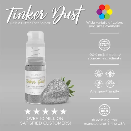 Bakell - Silver Tinker Dust Edible Glitter (25g, 1x Spray Pump) for Food, Desserts, and Beverages! {3}